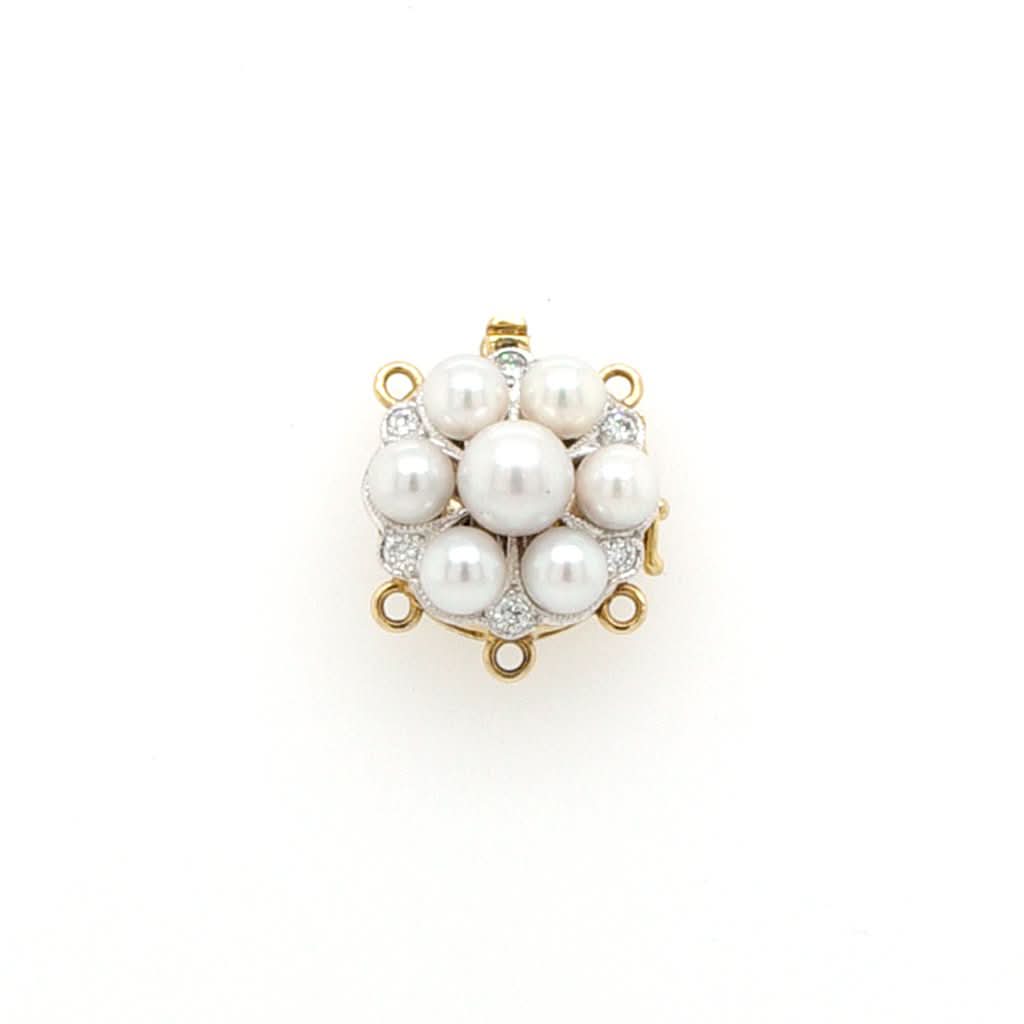 Jewellery An 18ct Gold, Pearl and Diamond Cluster Pearl Clasp