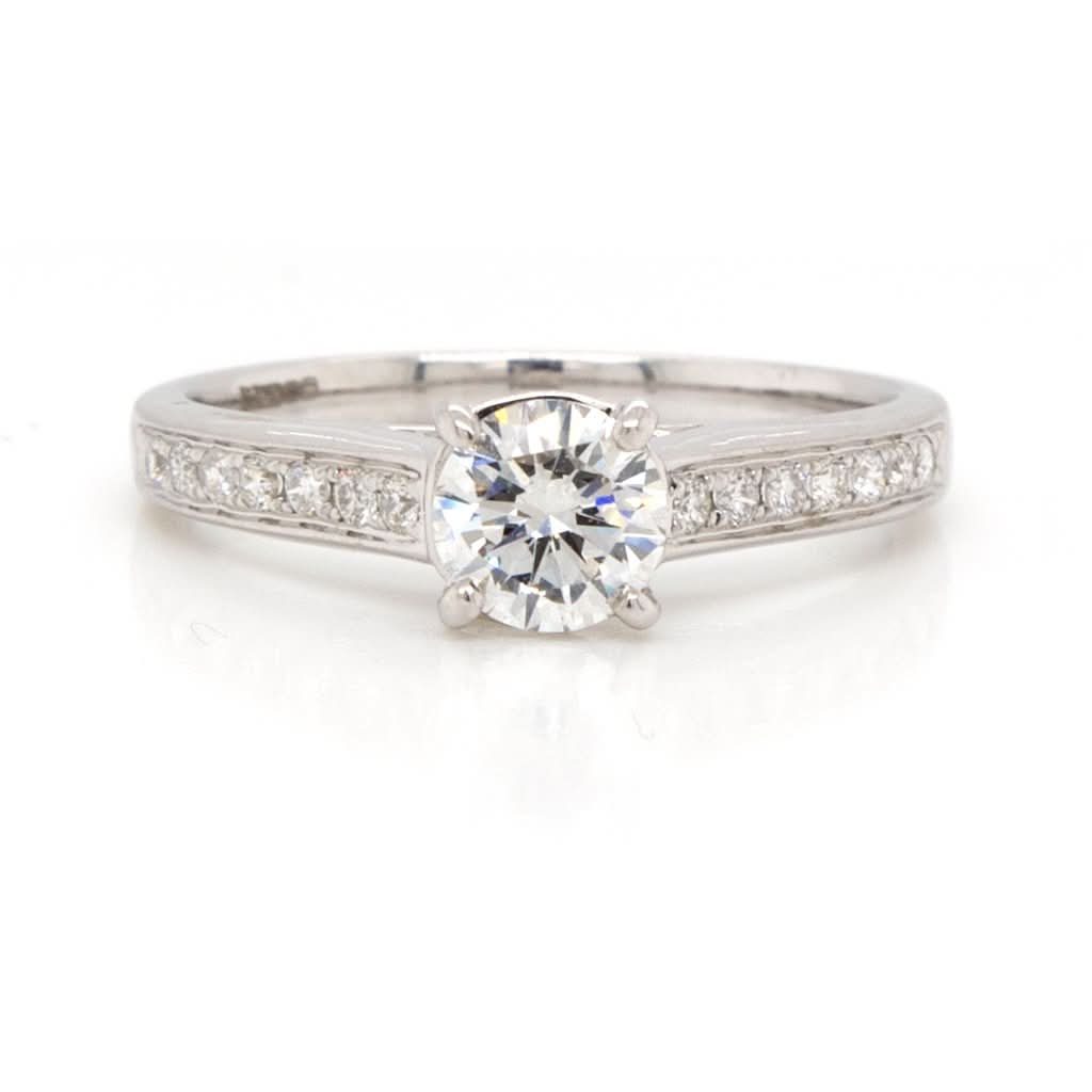 Jewellery An 18ct White Gold Diamond Single-Stone Ring with Diamond-set Shoulders, 0.55cts