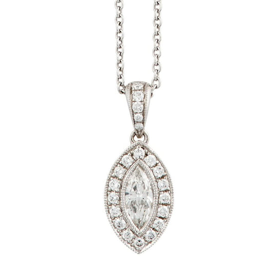 Jewellery An 18ct white gold, marquise-shaped diamond cluster pendant 0.35cts