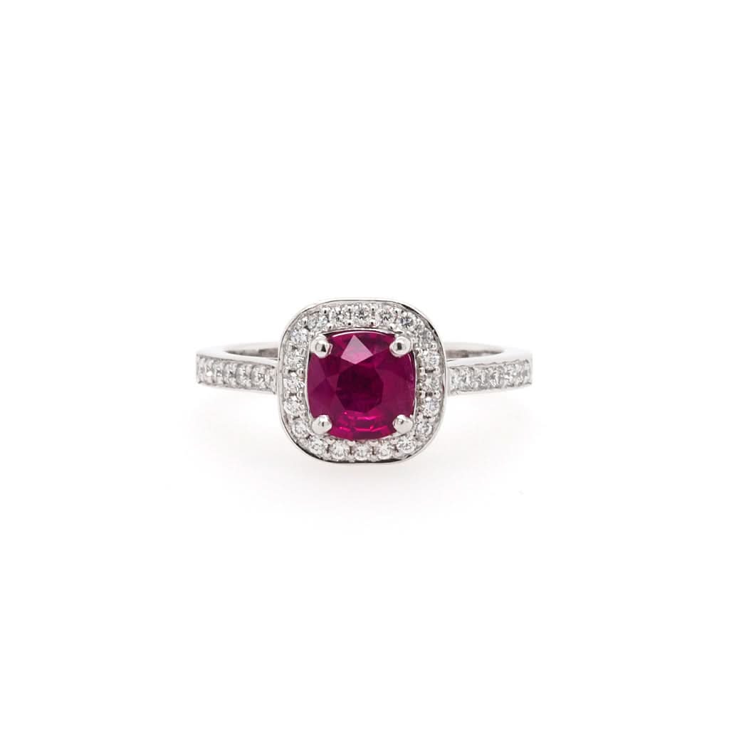 Jewellery An 18ct White Gold Ruby Cluster Engagement Ring