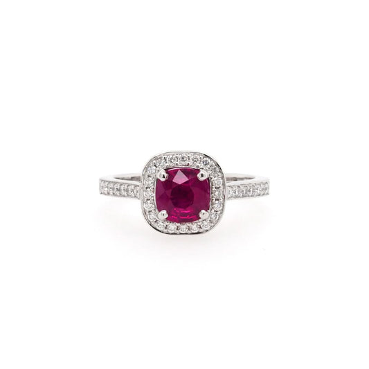 Jewellery An 18ct White Gold Ruby Cluster Engagement Ring