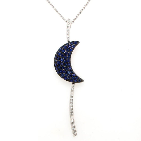 Jewellery An 18ct White Gold, Sapphire and Diamond Half Moon Pendant