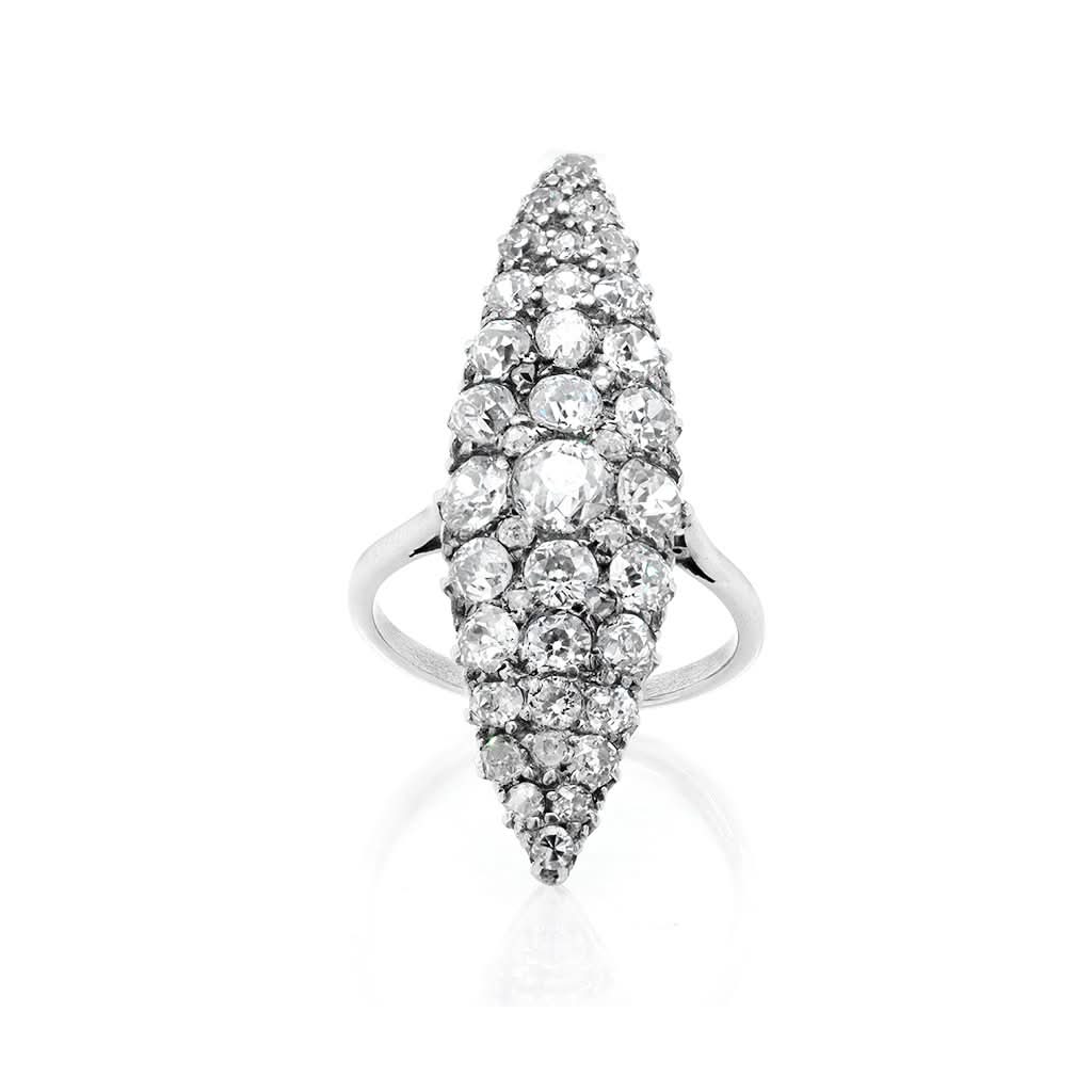 Jewellery An Early 19th Century 18ct White Gold Marquise Diamond Cluster Ring
