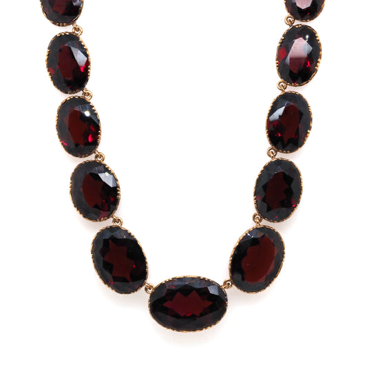 Jewellery Georgian 15ct Yellow Gold Graduated Oval Garnet Necklace