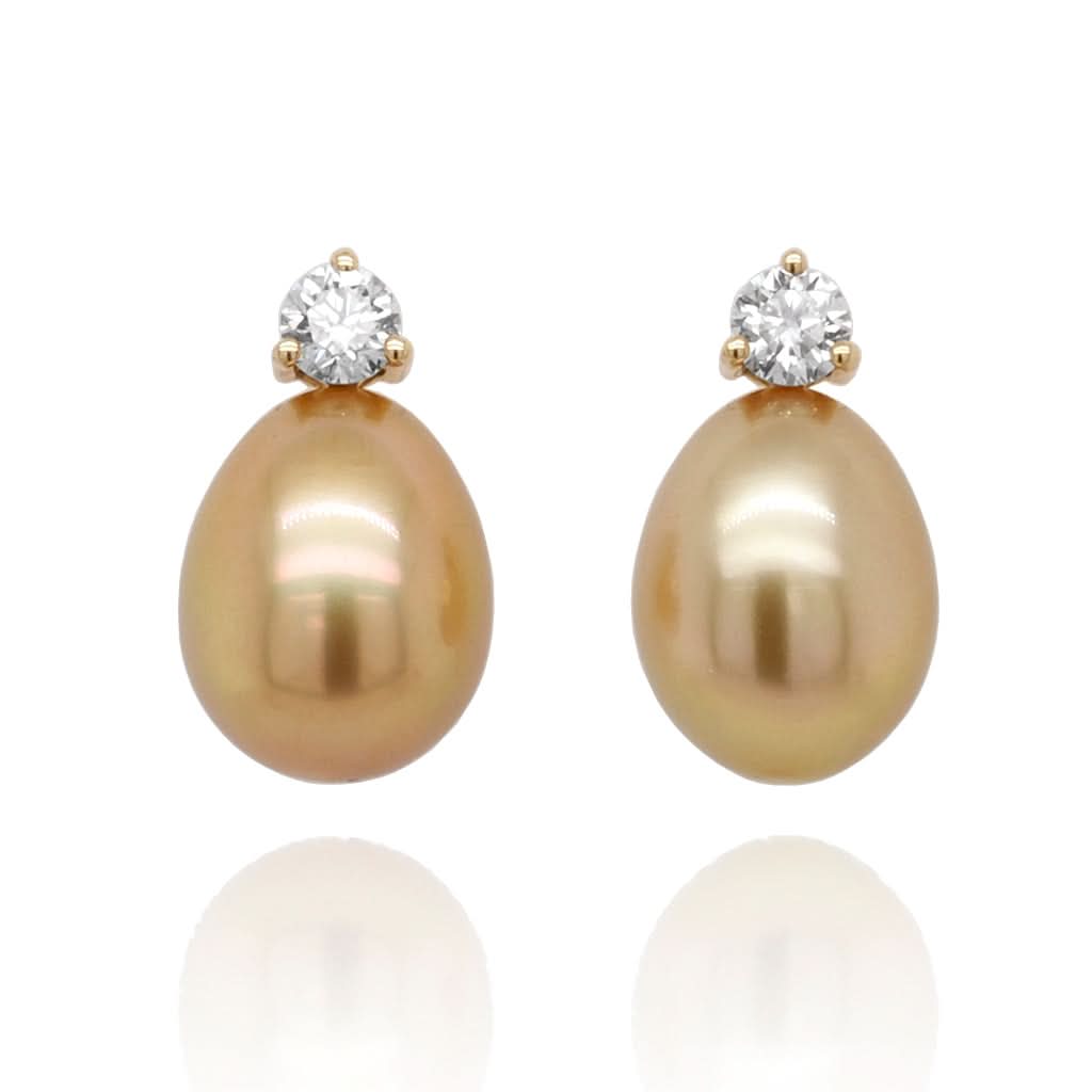 Golden South Sea Pearl, Diamond And 18 ct Gold Drop Earrings