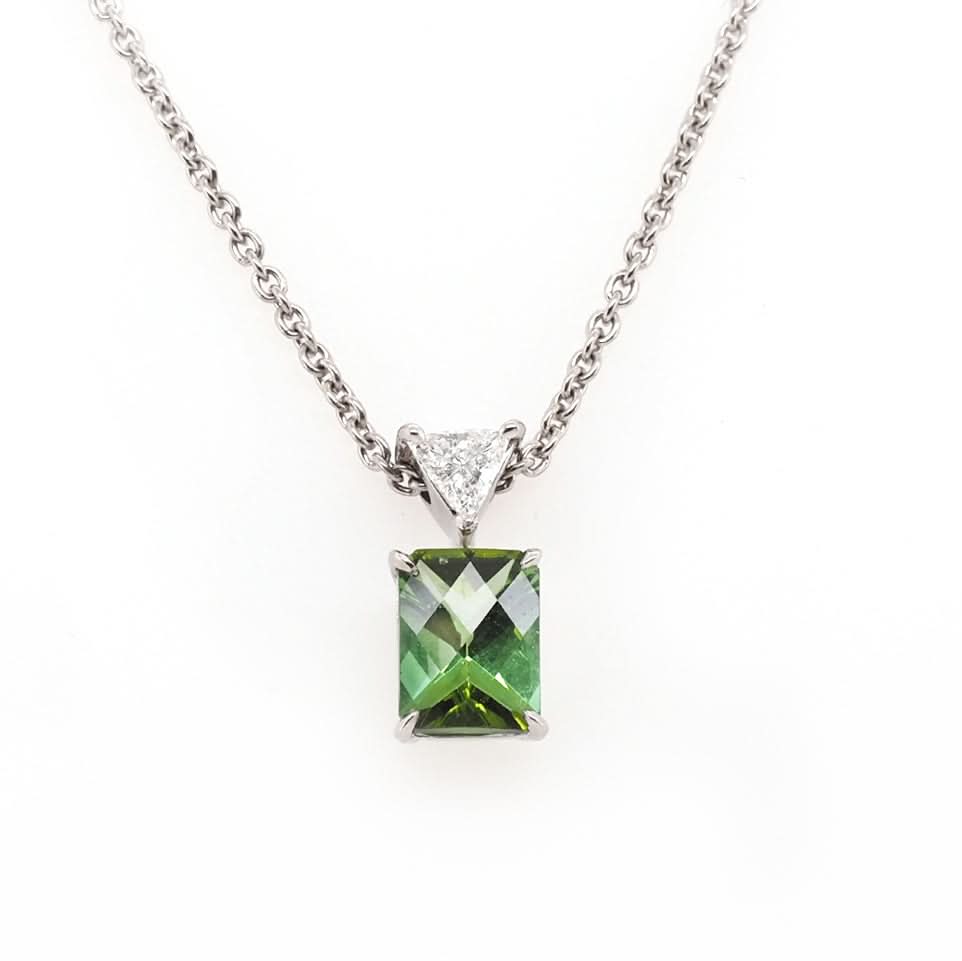 Jewellery Green Tourmaline & Diamond Pendant on Platinum Chain â€“ Elegant Drop Design