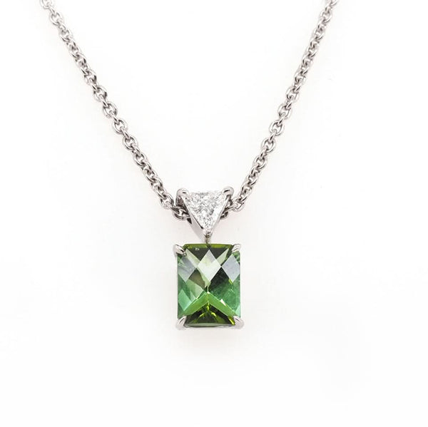Jewellery Green Tourmaline & Diamond Pendant on Platinum Chain â€“ Elegant Drop Design