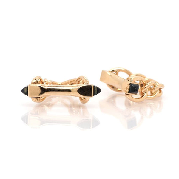 Jewellery Pair of 18ct Gold French Stirrup Shaped Cufflinks with Single Sapphire and Chain