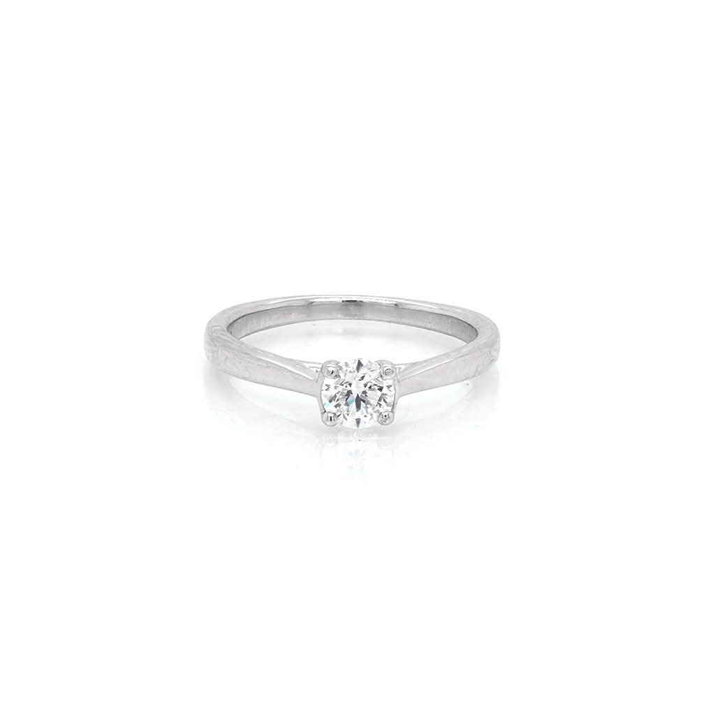 Jewellery Platinum Claw Set Square Diamond Solitaire Ring with Diamond Set Shoulders
