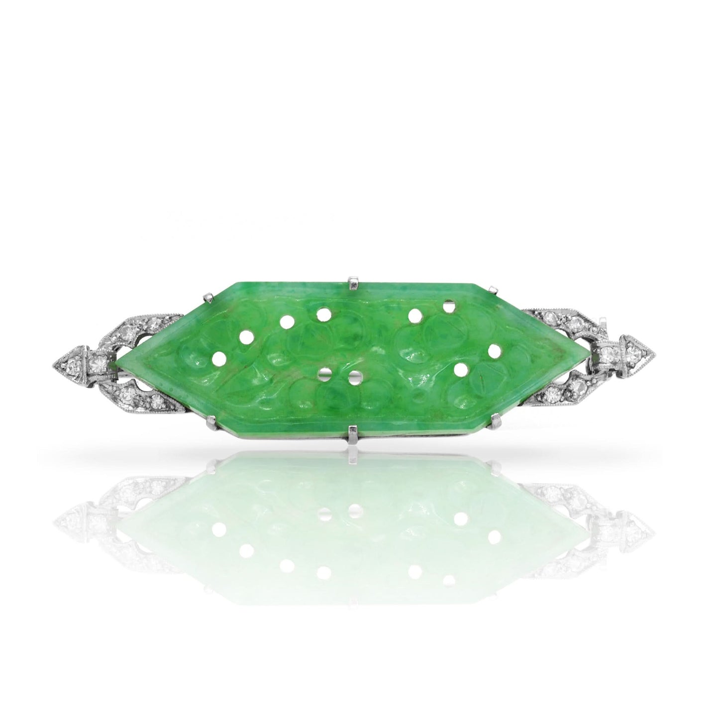 Platinum, Diamond and Jade Panel Brooch
