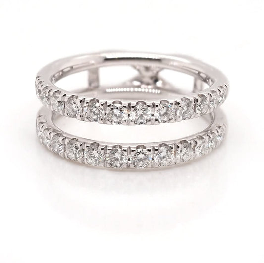 A diamond set two row full eternity ring with a space in between, mounted in platinum