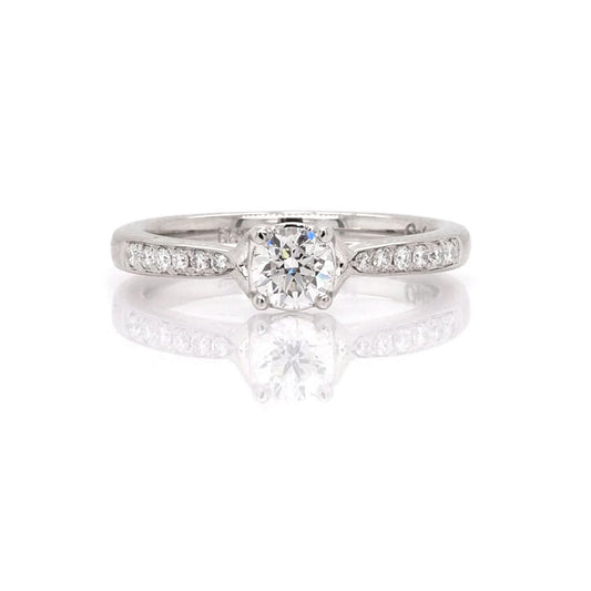 Jewellery Platinum Diamond Single Stone Ring with Diamond-set Shoulders, 0.40cts F SI1
