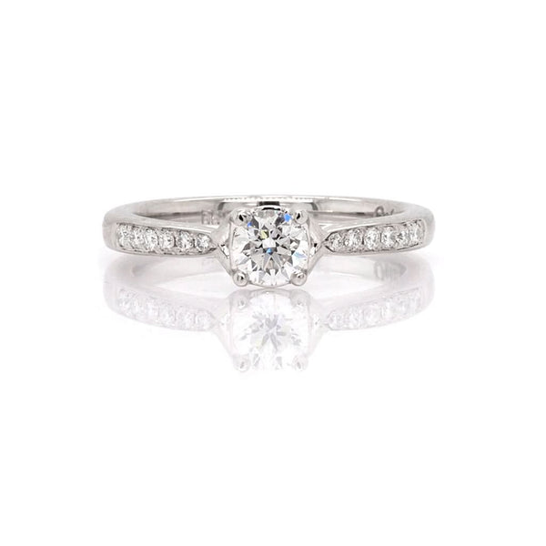 Jewellery Platinum Diamond Single Stone Ring with Diamond-set Shoulders, 0.40cts F SI1