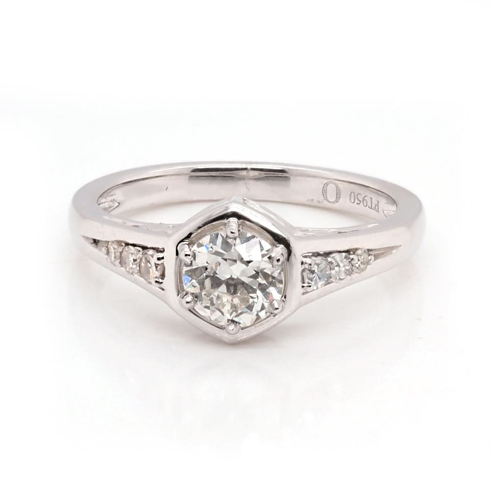 Platinum Geometric Art Deco Diamond Engagement Ring