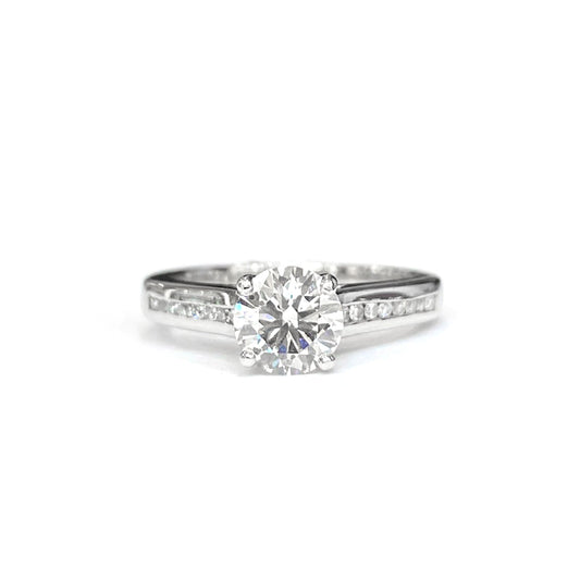 Platinum Single-Stone Diamond Solitaire Ring with Diamond-Set Shoulders