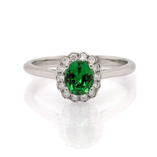 Jewellery Platinum, Tsavorite Garnet and Diamond Cluster Ring, Tsavorite 0.73cts