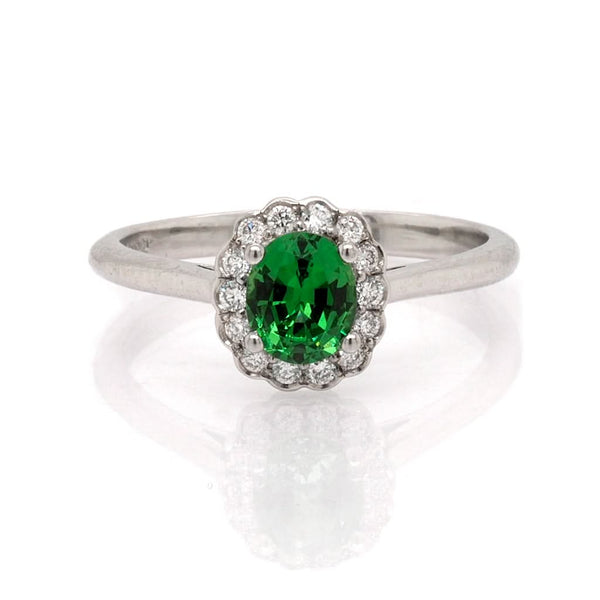 Jewellery Platinum, Tsavorite Garnet and Diamond Cluster Ring, Tsavorite 0.73cts