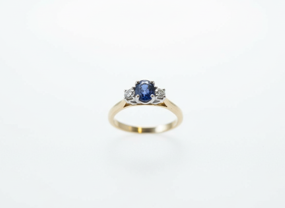 Sapphire And Diamond Three-Stone Engagement Ring In 18 ct Yellow Gold