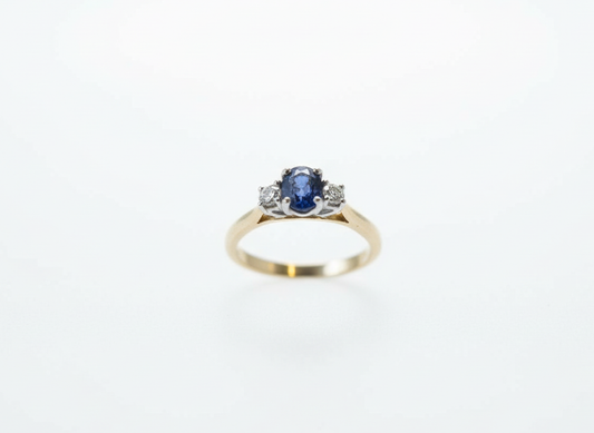 Sapphire And Diamond Three-Stone Engagement Ring In 18 ct Yellow Gold