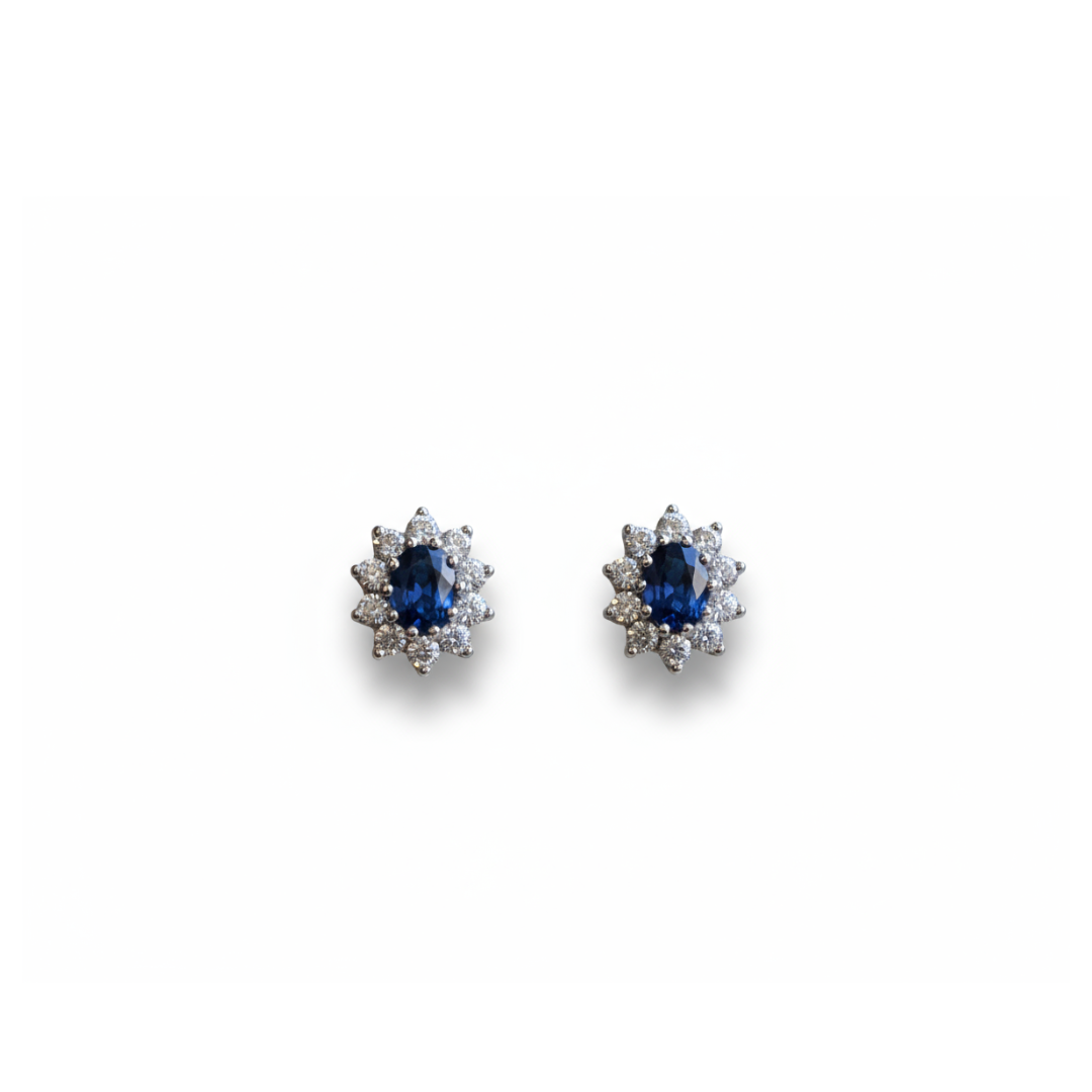 Sapphire and Diamond Cluster Stud Earrings