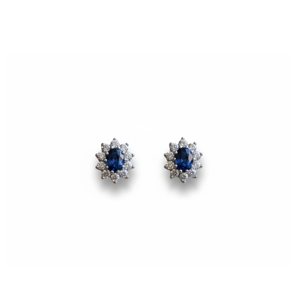 Sapphire and Diamond Cluster Stud Earrings