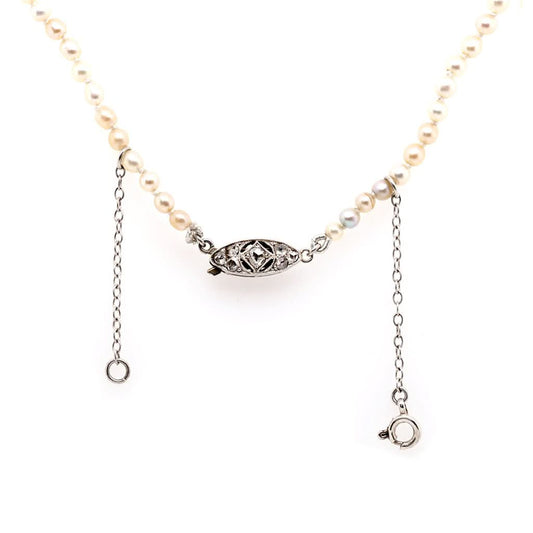 Jewellery Single Row Graduated Pearl Necklace with Diamond Clasp