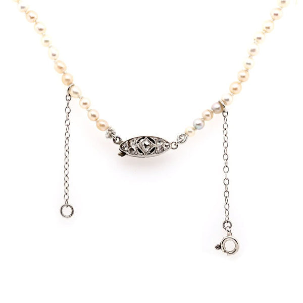 Jewellery Single Row Graduated Pearl Necklace with Diamond Clasp