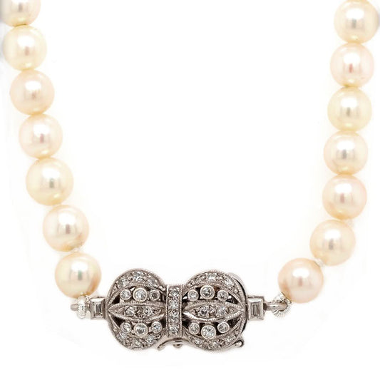 Jewellery Single Row Pearl Necklace with Diamond Clasp