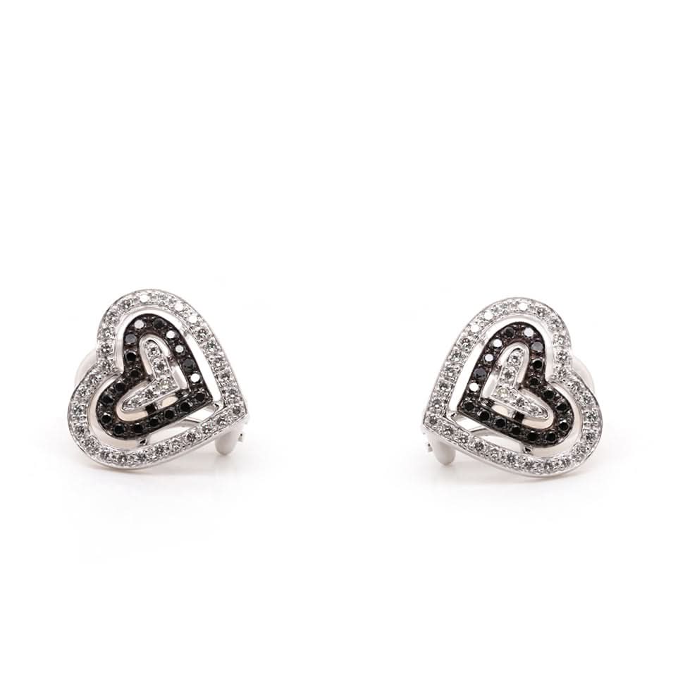 Theo Fennell Heart-Shaped Black and White Diamond Earrings