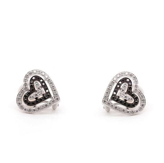 Theo Fennell Heart-Shaped Black and White Diamond Earrings