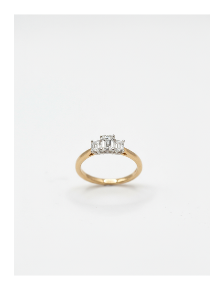 Three Stone Diamond Emerald Cut Engagement Ring