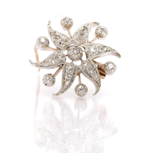 Vintage Star Shaped Silver and Gold Diamond Brooch