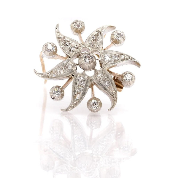 Vintage Star Shaped Silver and Gold Diamond Brooch