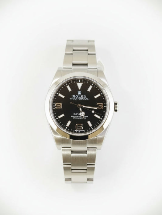Rolex Explorer Watch in stainless steel with black dial