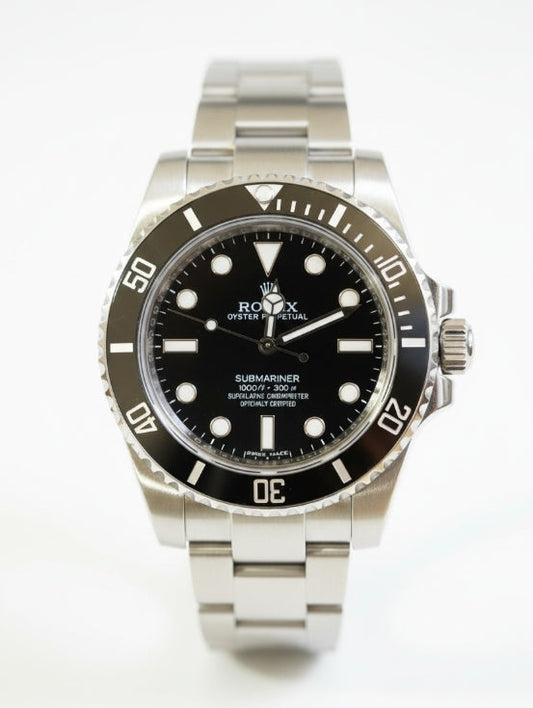 Rolex Stainless Steel Submariner Watch, black dial and black bezel