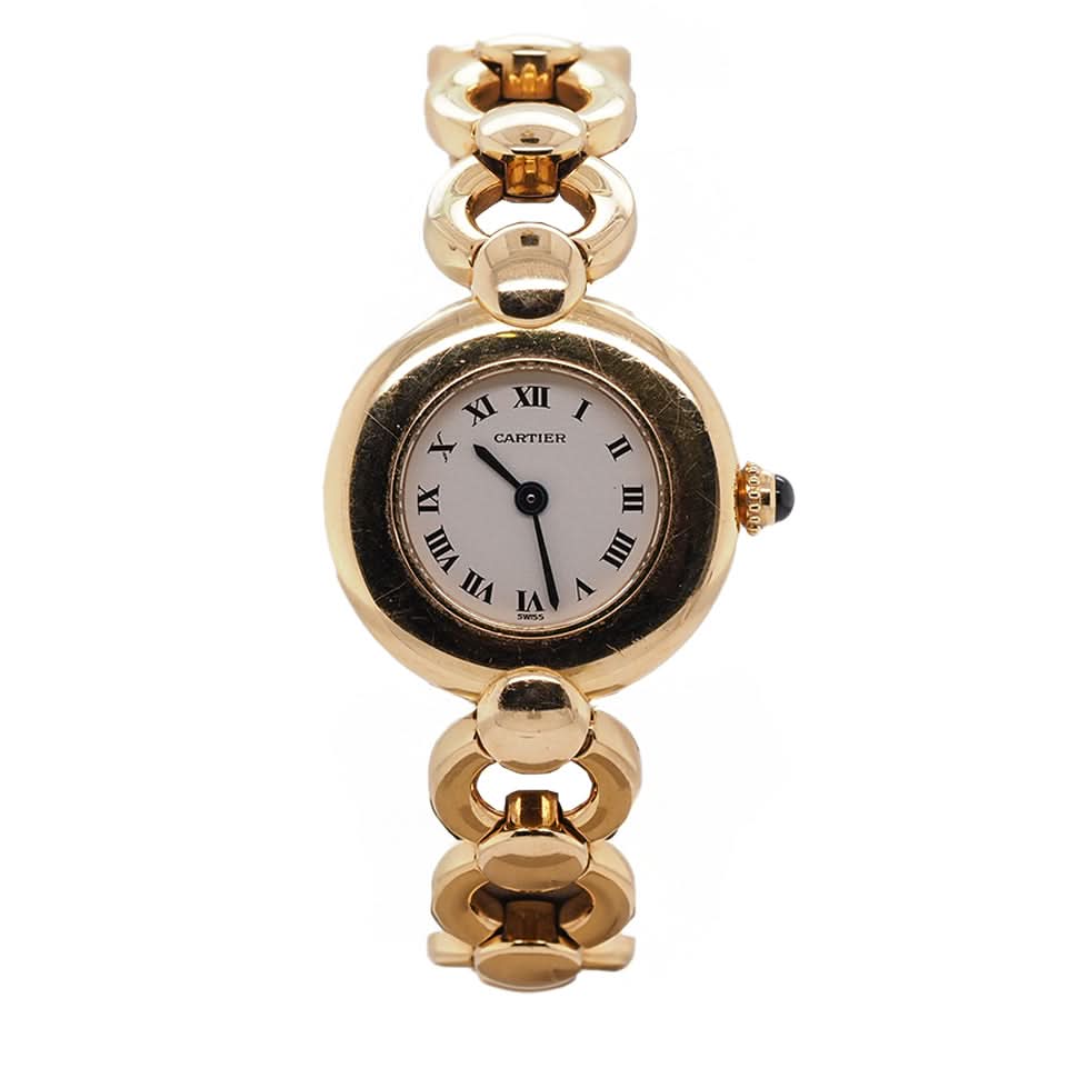 Yellow Gold Cartier Colisee Ladies Bracelet Watch with round white dial