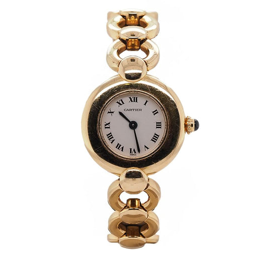 Yellow Gold Cartier Colisee Ladies Bracelet Watch with round white dial