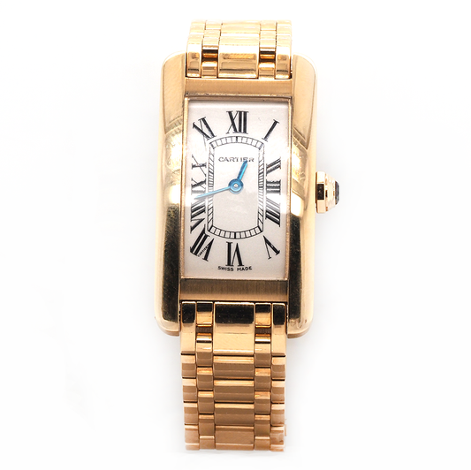 Yellow Gold Cartier Tank Americaine Watch on bracelet, white dial