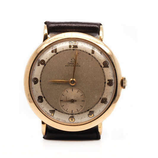 Vintage Omega Automatic Yellow Gold Watch with leather strap