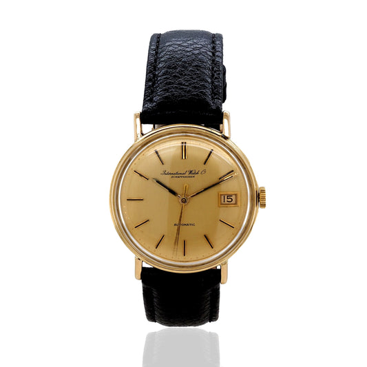 International Watch Company (IWC) 18ct Yellow Gold 1960s Automatic Date Watch with Black Leather Strap