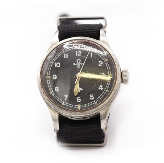 Vintage Omega Royal Air Force Pilot's Watch - Military Issue - black dial, black fabric strap