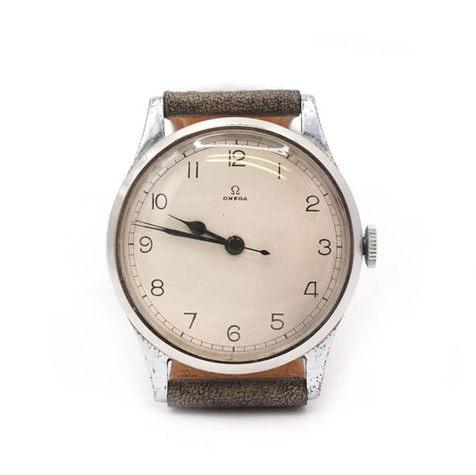 Omega Vintage Stainless Steel Watch on Grey Leather Strap