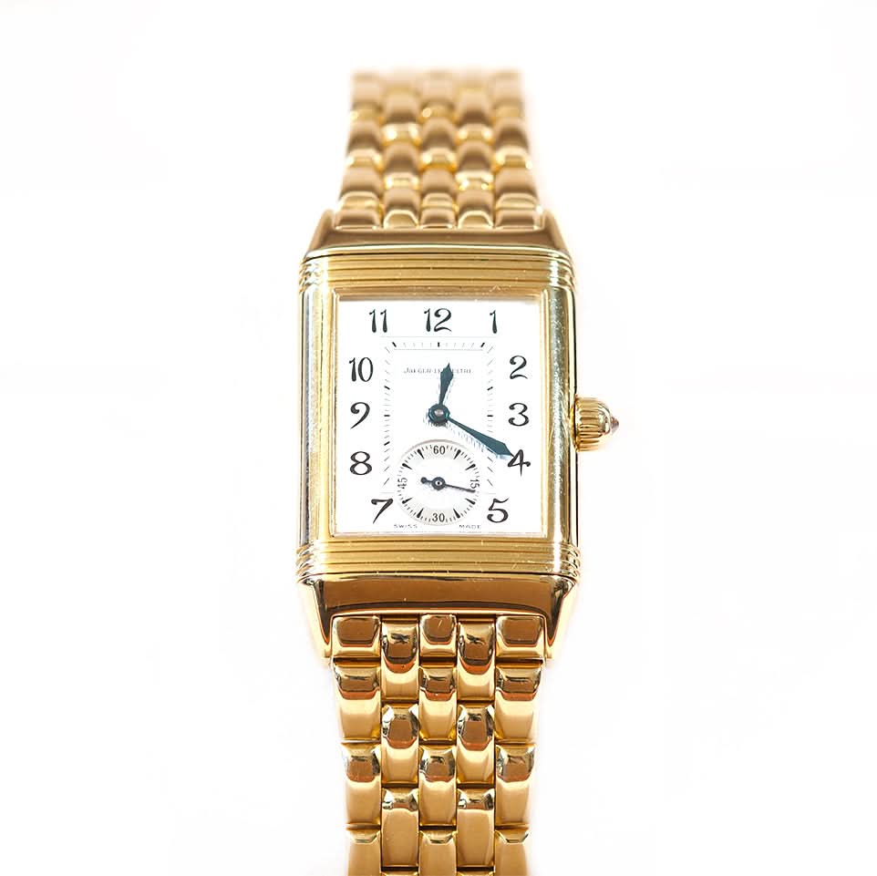 Yellow Gold Jaeger-LeCoultre Reverso Duetto Ladies Bracelet Watch with white dial Ref. 256.1.75