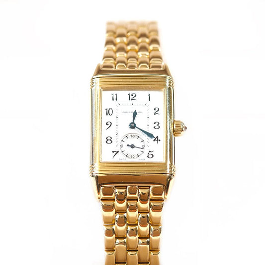 Yellow Gold Jaeger-LeCoultre Reverso Duetto Ladies Bracelet Watch with white dial Ref. 256.1.75
