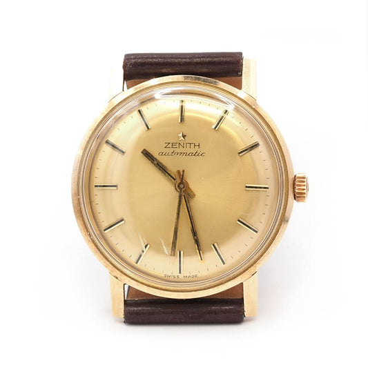 Zenith Automatic Watch in Yellow Gold, Cal. 2562, on brown leather strap