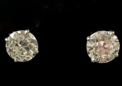 Vintage 2 carat each old cut diamond studs