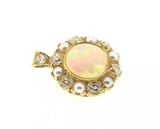 Antique Victorian Opal Pearl and Diamond Pendant