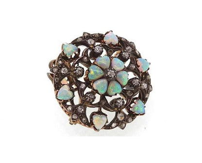 Antique Opal and Old-Cut Diamond Pendant Brooch, Circa 1910