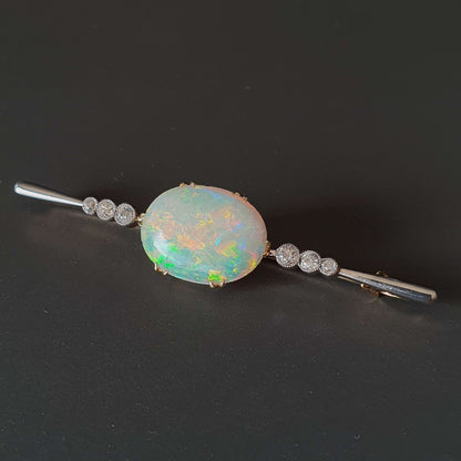Edwardian Antique Opal and Diamond Bar Brooch