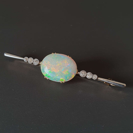 Edwardian Antique Opal and Diamond Bar Brooch